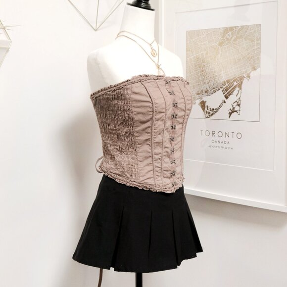 Y2K Apocalyptic Khaki Grunge Hook & Eye Lace Up Back Grommet Tube Top 🪵 H&M - Picture 4 of 9